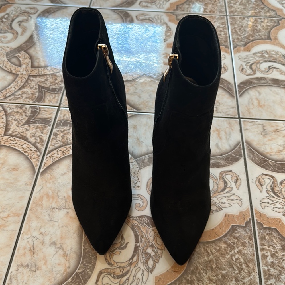 Black booties, never worn, 6.5, 4” heel